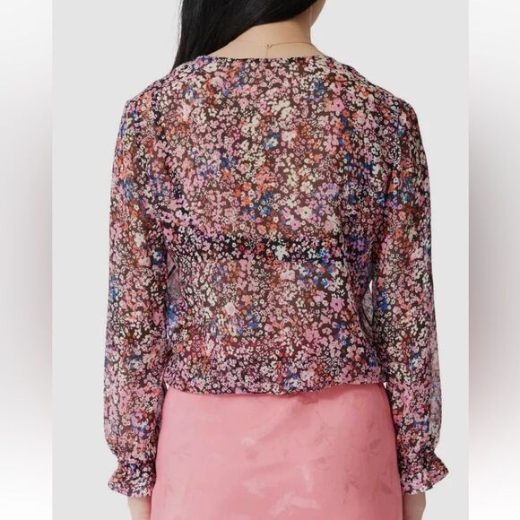 MAJE 100% Silk Lehane Pink Floral Sheer Long Sleeve  Blouse Top Size S (1) NWT - Picture 5 of 16